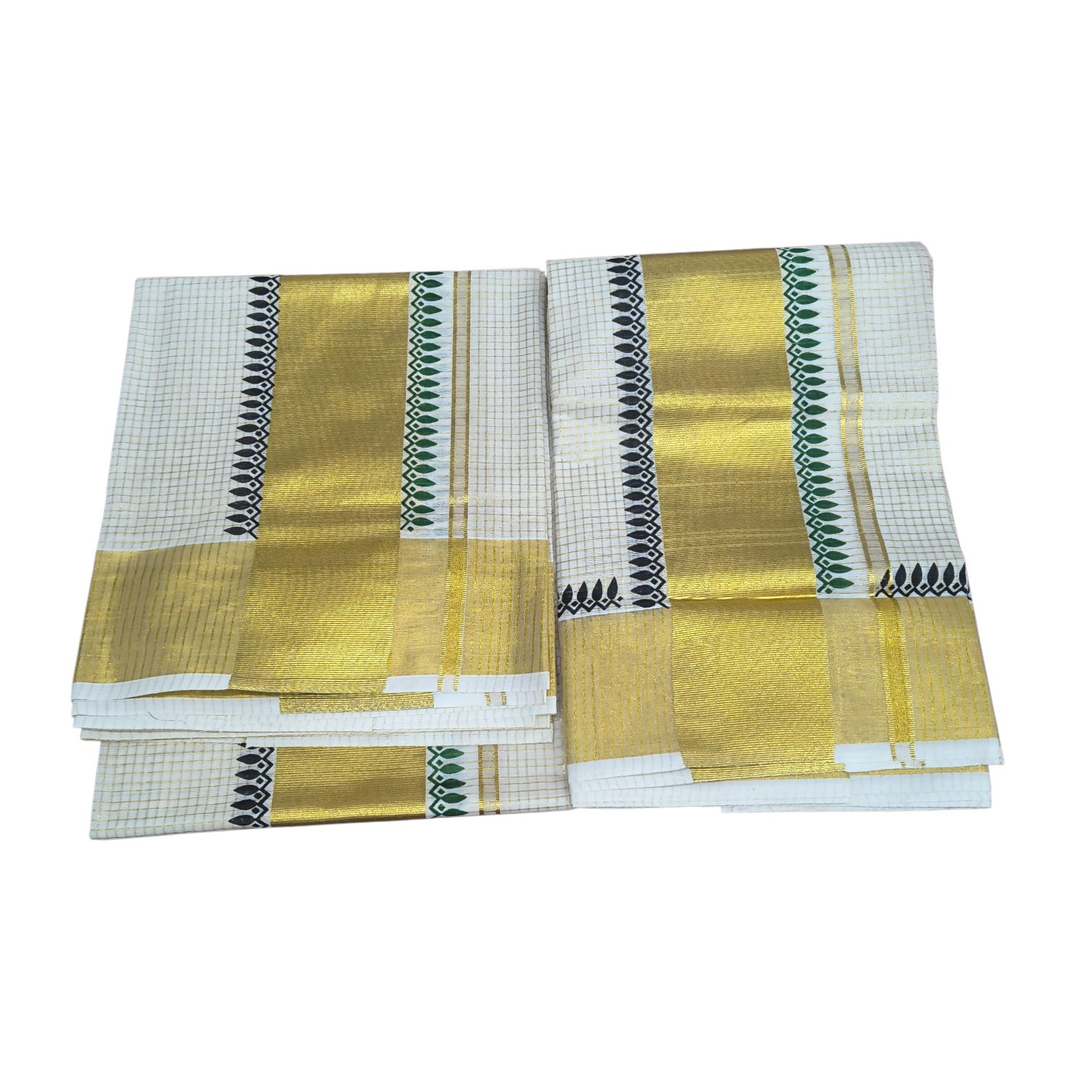 Womens  Kerala Onam traditional Printed Kasavu Set Mundu  /Cotton Kasavu Set Mundu
