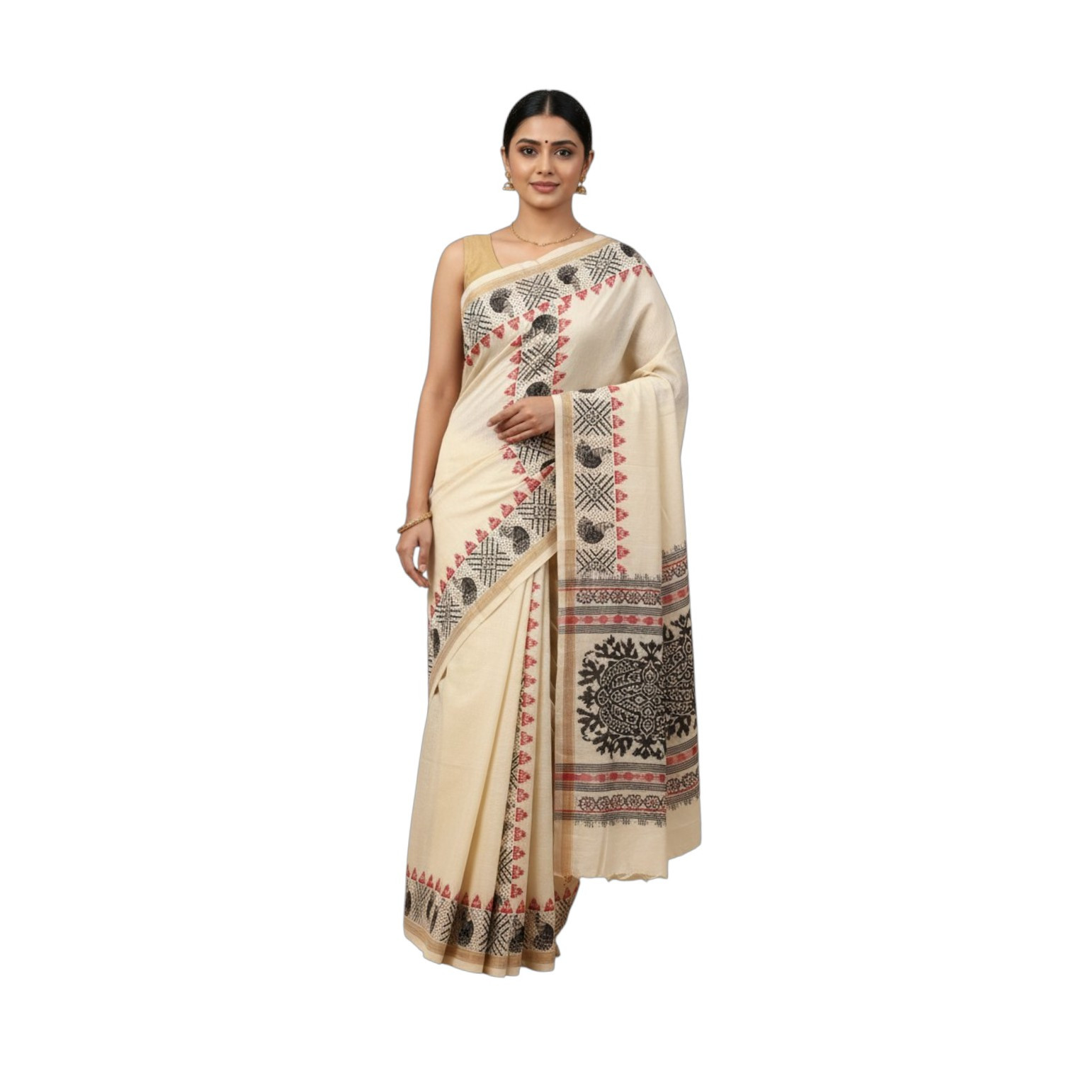 Womens Traditional Kerala  Block print Cotton  Saree | Onam Special Saree |.Saree Length.6.25 Meter. Without Blouse.