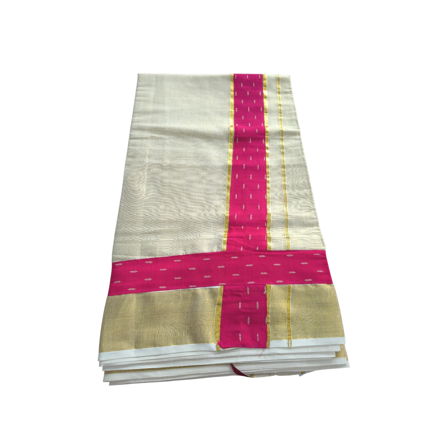 Womens Traditional Kerala  Ajrak print Cotton Tissue Saree | Onam Special Saree |Ajrak print Boarder With Reddish Maroon Blouse Piece.Saree Length.6.25 Meter. Blouse piece 1 Meter.
