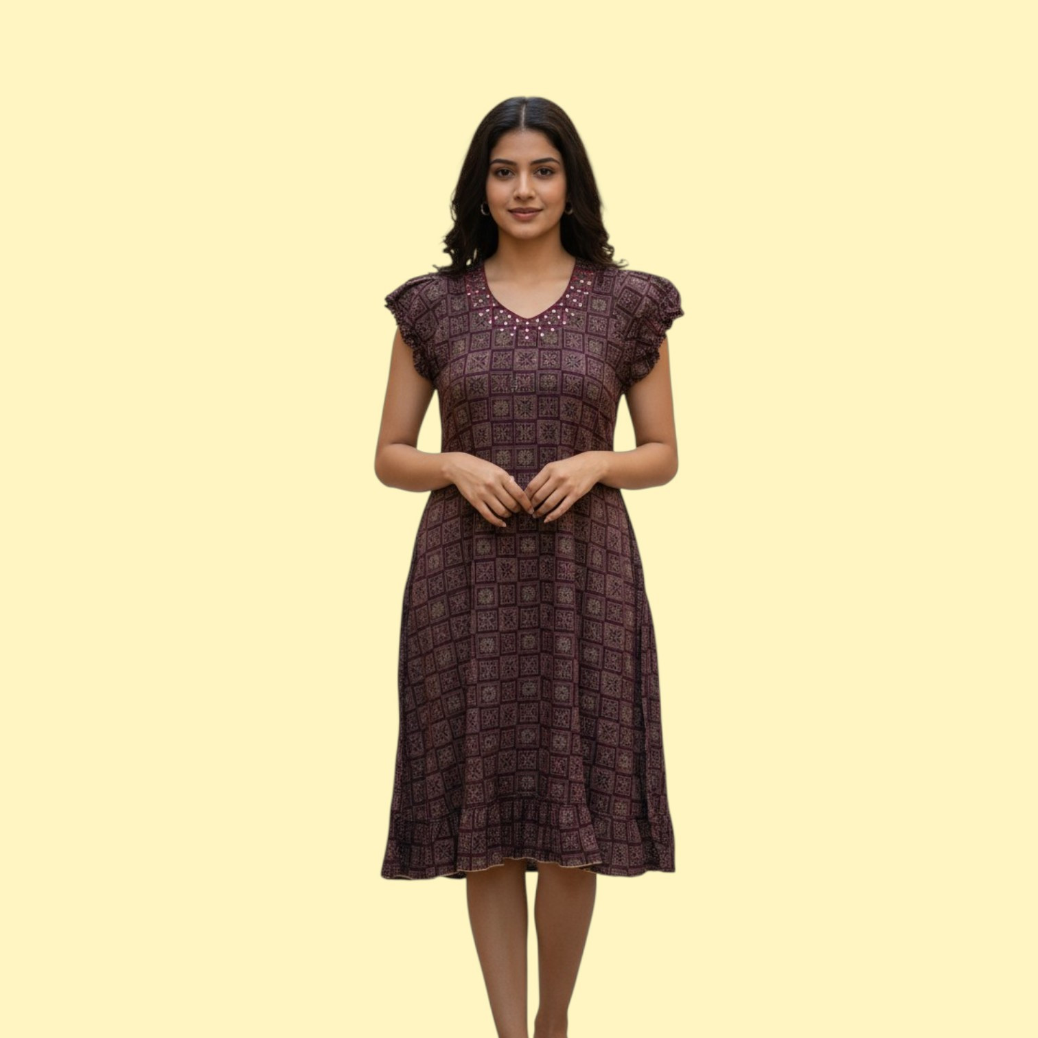 Mirror Work Printed Cotton  Frock Nighty for Women/Night wear XL size