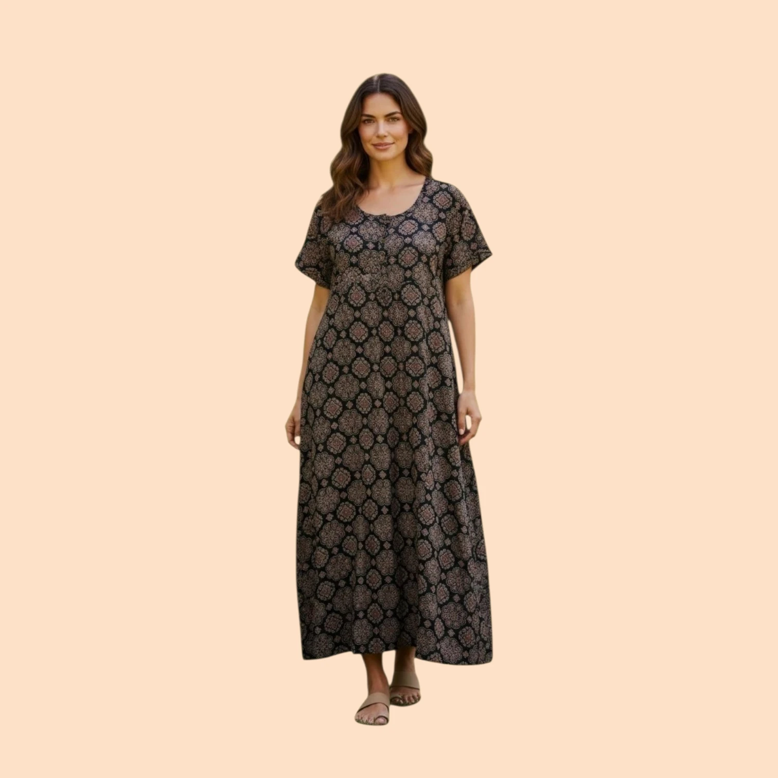 Printed Long Cotton Nighty for Women/Night wear