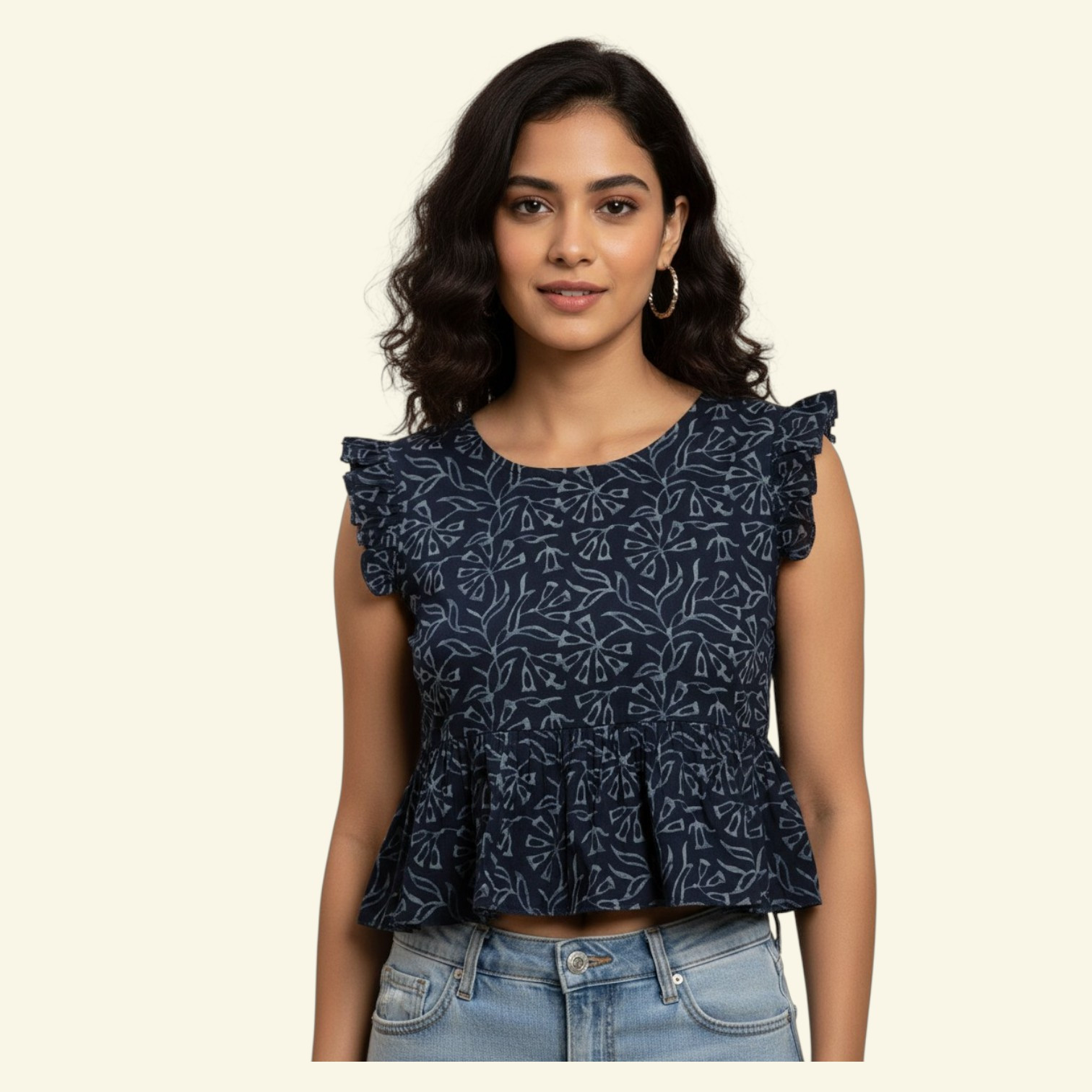 Printed  Cotton  Crop Top for Women M Size
