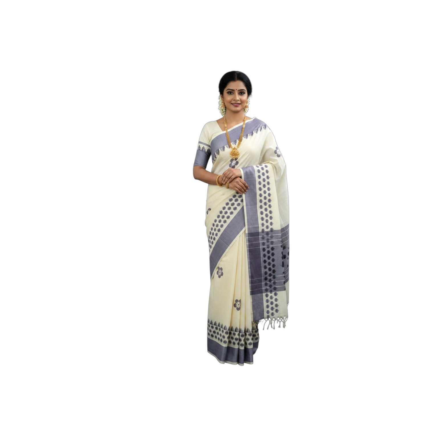 Womens Traditional Kerala  Block print Cotton  Saree | Onam Special Saree |.Saree Length.6.25 Meter. Without Blouse.