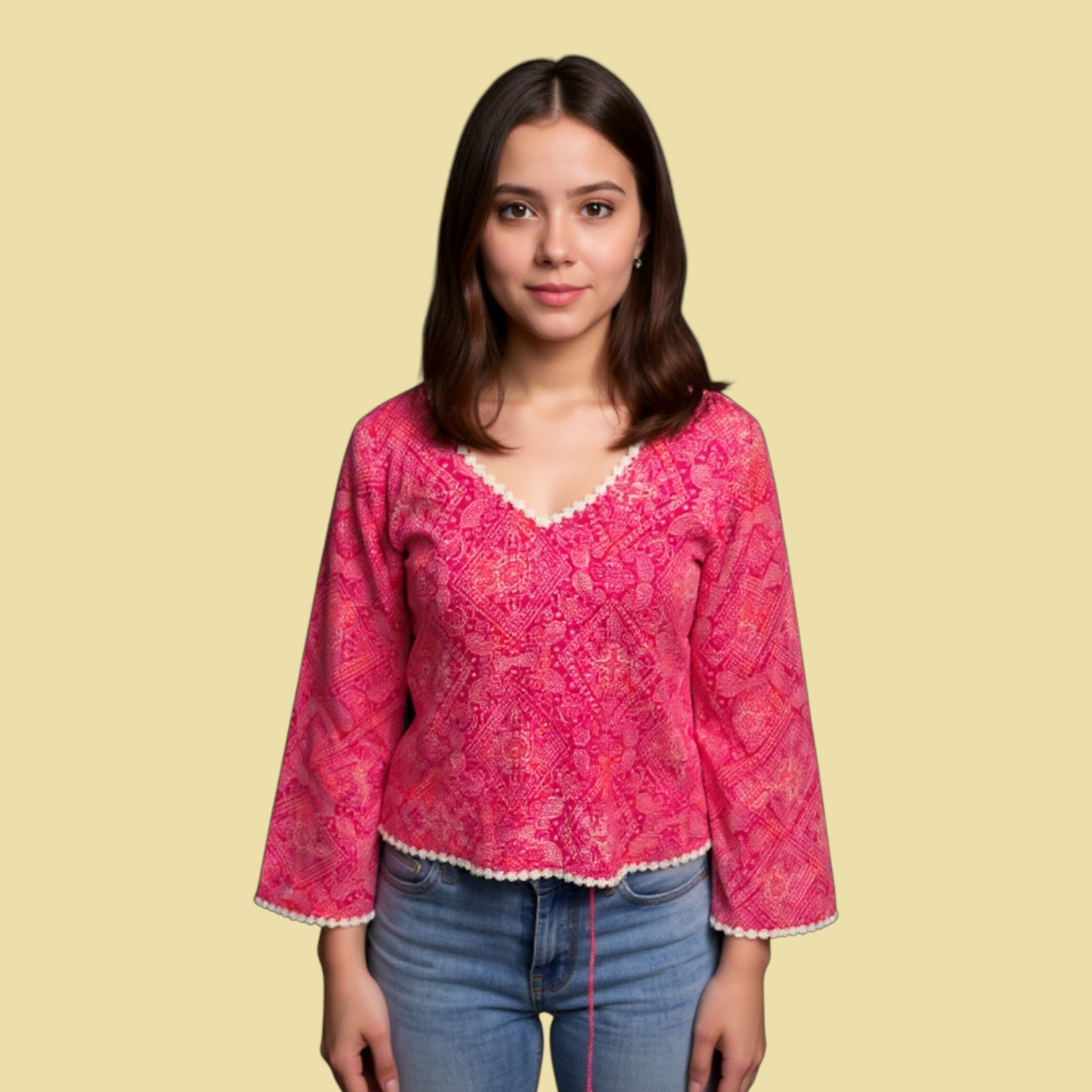 Printed Rayon Cotton  Crop Top for Women M Size
