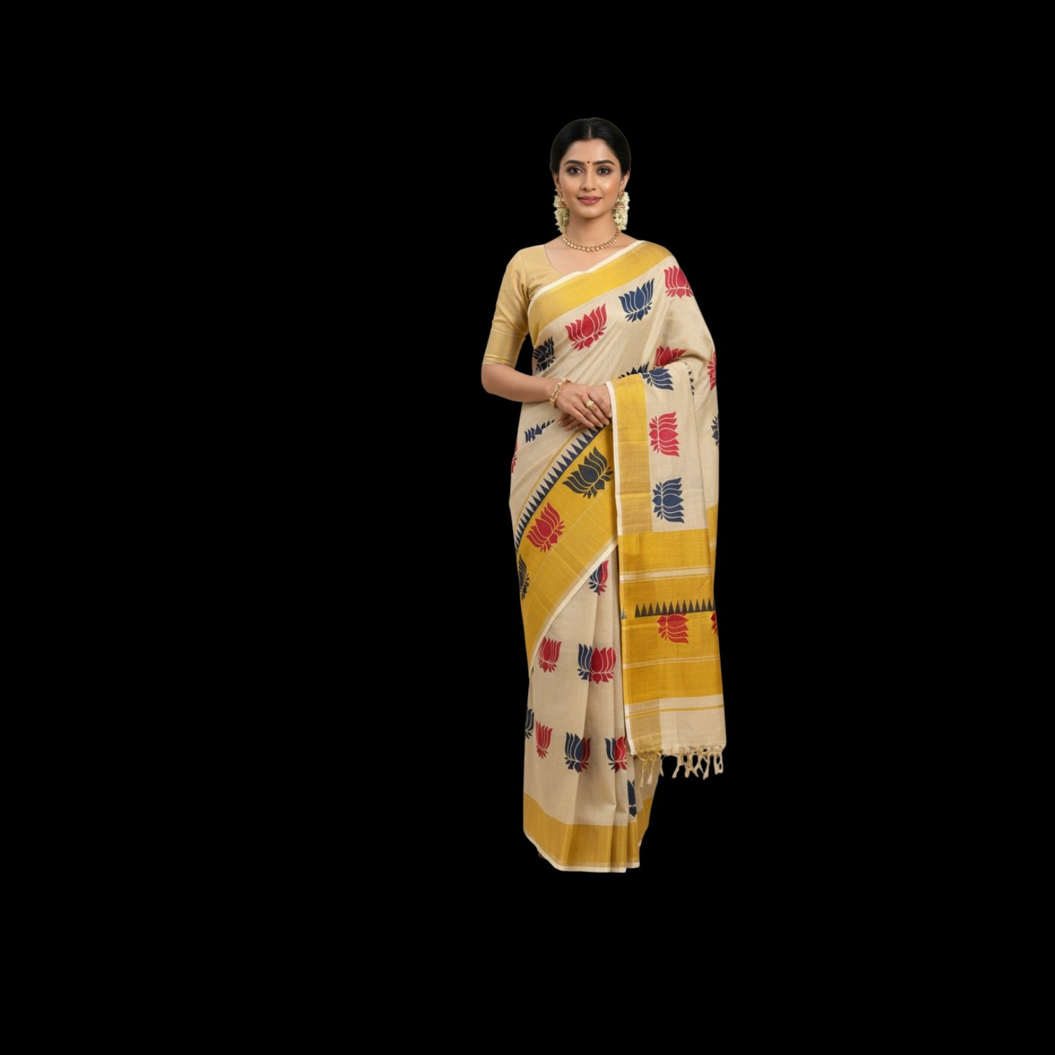 Womens Traditional Kerala  Mural print Cotton Tissue Saree | Onam Special Saree .Saree Length.6.25 Meter. Blouse piece 1 Meter.